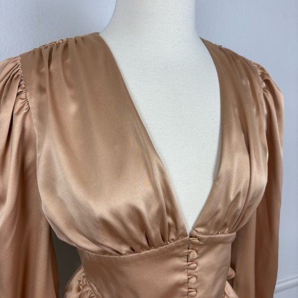 Song of Style Marla Champagne Gold Blouse Corset Waist Crop Size S Satin Ruffle - Picture 3 of 16